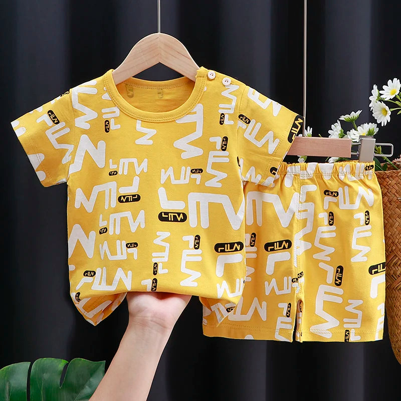 Kids Clothes Set Baby Boy/Girl T-Shirt + Shorts Summer Clothing Cotton Cartoon Casual Boys Tracksuit Children Baby Clothes Set - Color Set8