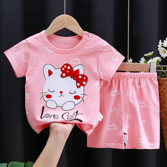 Kids Clothes Set Baby Boy/Girl T-Shirt + Shorts Summer Clothing Cotton Cartoon Casual Boys Tracksuit Children Baby Clothes Set - Color Set17