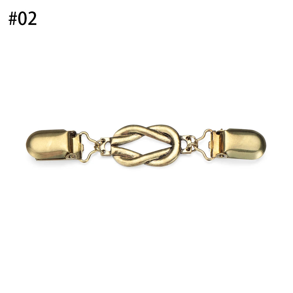 Women Carved Flower Cardigan Sweater Blouse Shawl Clips Shirt Collar Shawl Brooch Retro Duck Clip Clasps Charm Accessories Gift - Metal color 2