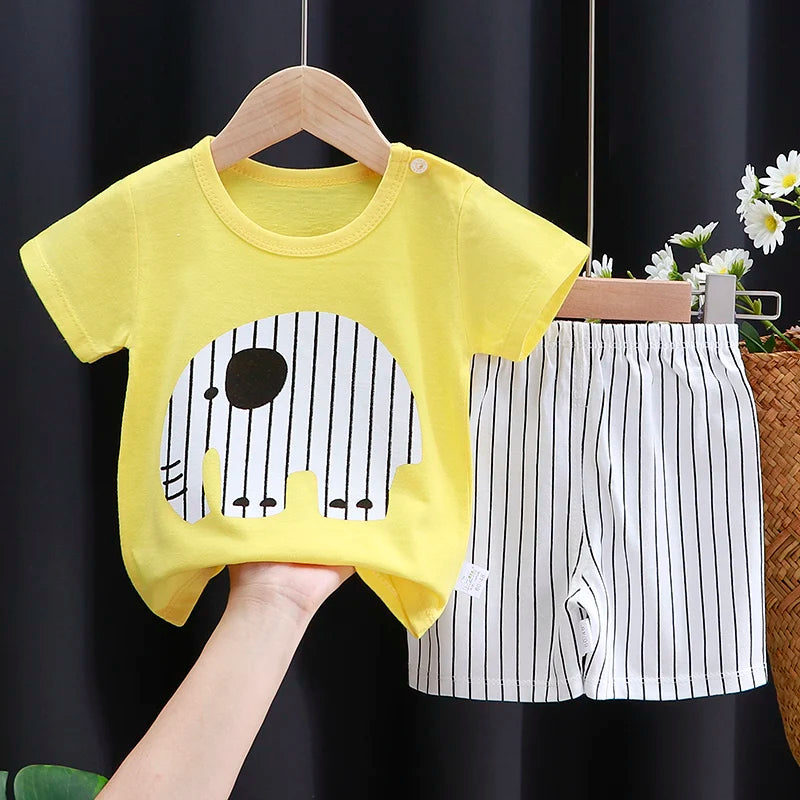 Kids Clothes Set Baby Boy/Girl T-Shirt + Shorts Summer Clothing Cotton Cartoon Casual Boys Tracksuit Children Baby Clothes Set - Color Set2