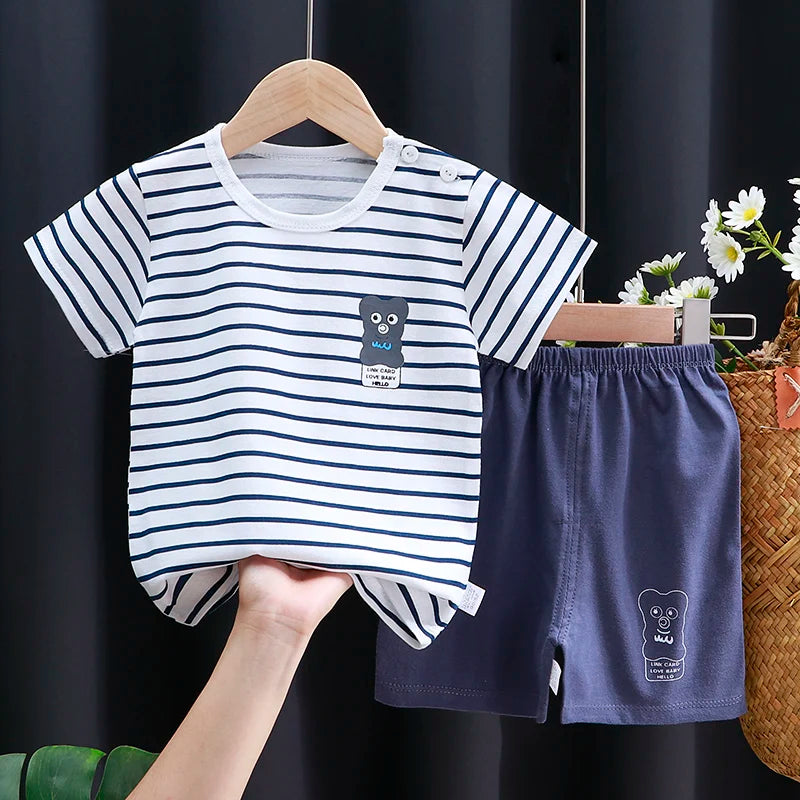 Kids Clothes Set Baby Boy/Girl T-Shirt + Shorts Summer Clothing Cotton Cartoon Casual Boys Tracksuit Children Baby Clothes Set - Color Set11