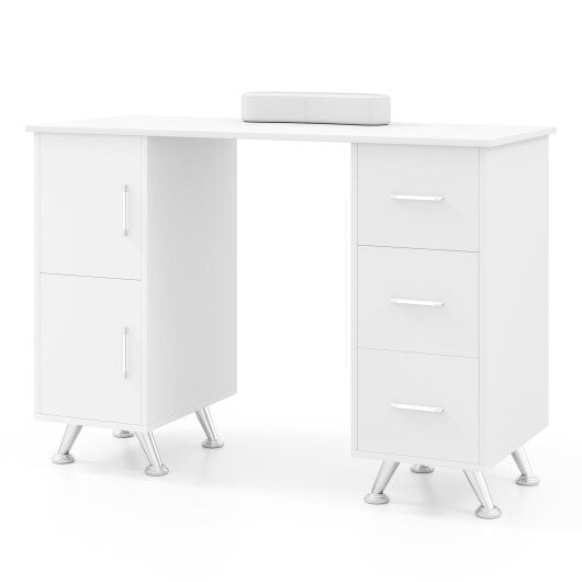 Wooden Manicure Table Nail Desk with Drawers Wrist Rest-White - Color: White