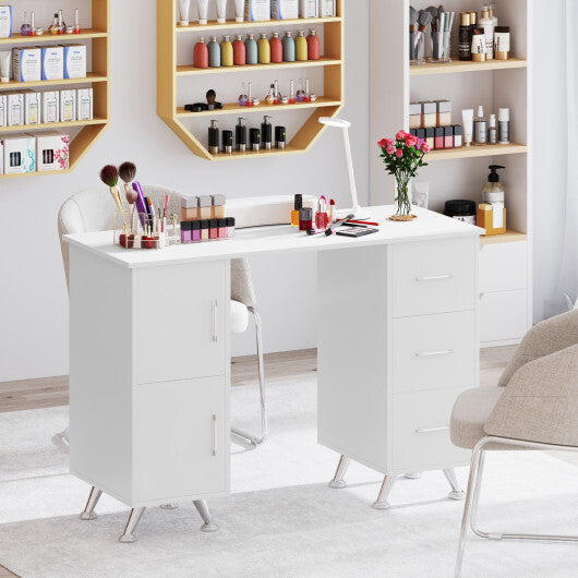 Wooden Manicure Table Nail Desk with Drawers Wrist Rest-White - Color: White