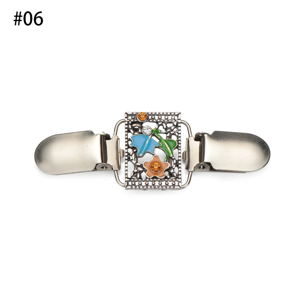 Women Carved Flower Cardigan Sweater Blouse Shawl Clips Shirt Collar Shawl Brooch Retro Duck Clip Clasps Charm Accessories Gift - Metal color 6