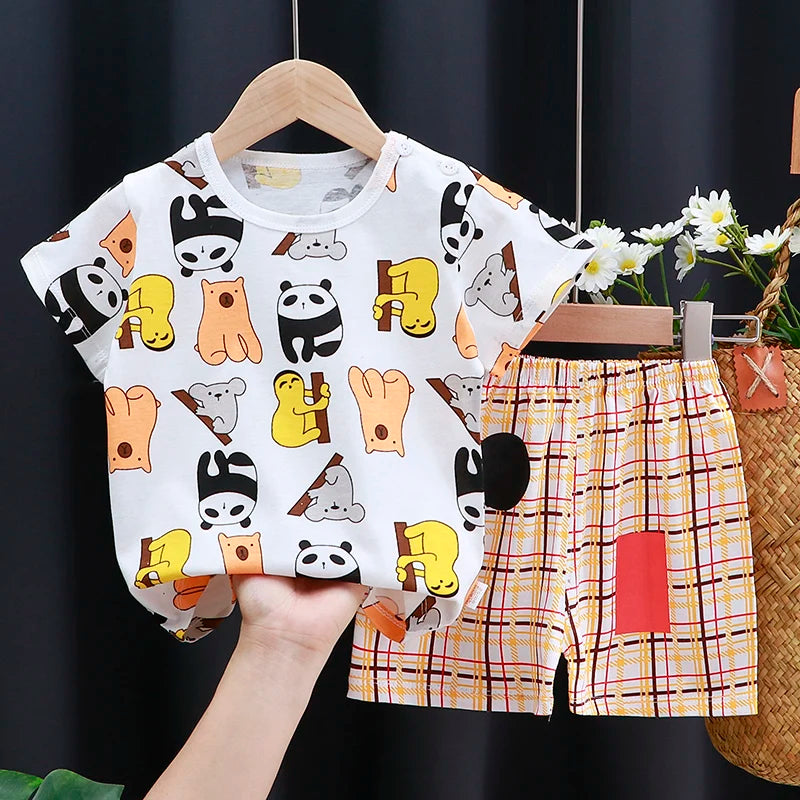 Kids Clothes Set Baby Boy/Girl T-Shirt + Shorts Summer Clothing Cotton Cartoon Casual Boys Tracksuit Children Baby Clothes Set - Color Set13