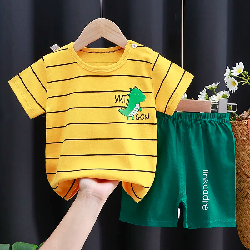Kids Clothes Set Baby Boy/Girl T-Shirt + Shorts Summer Clothing Cotton Cartoon Casual Boys Tracksuit Children Baby Clothes Set - Color Set10