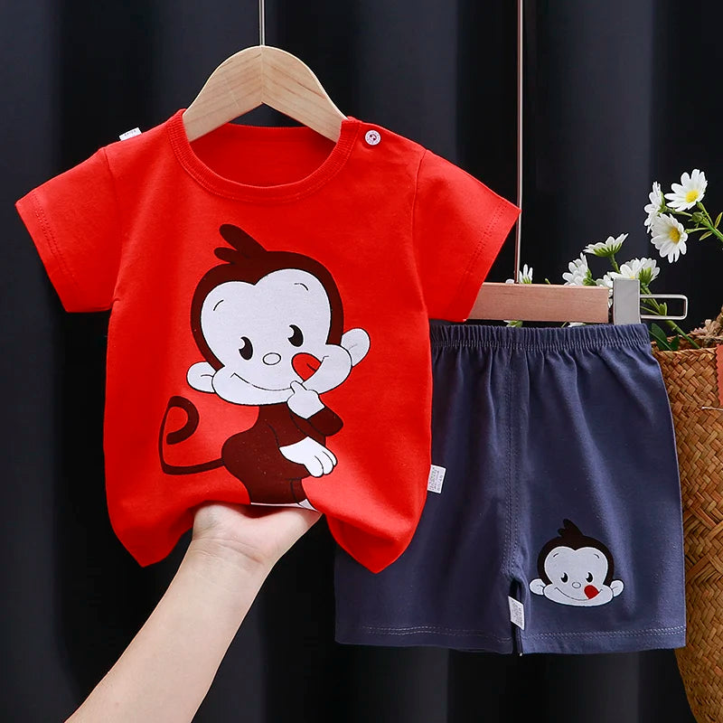 Kids Clothes Set Baby Boy/Girl T-Shirt + Shorts Summer Clothing Cotton Cartoon Casual Boys Tracksuit Children Baby Clothes Set - Color Set4