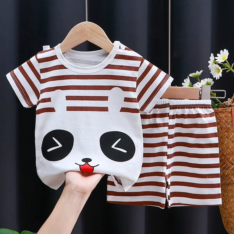 Kids Clothes Set Baby Boy/Girl T-Shirt + Shorts Summer Clothing Cotton Cartoon Casual Boys Tracksuit Children Baby Clothes Set - Color Set1