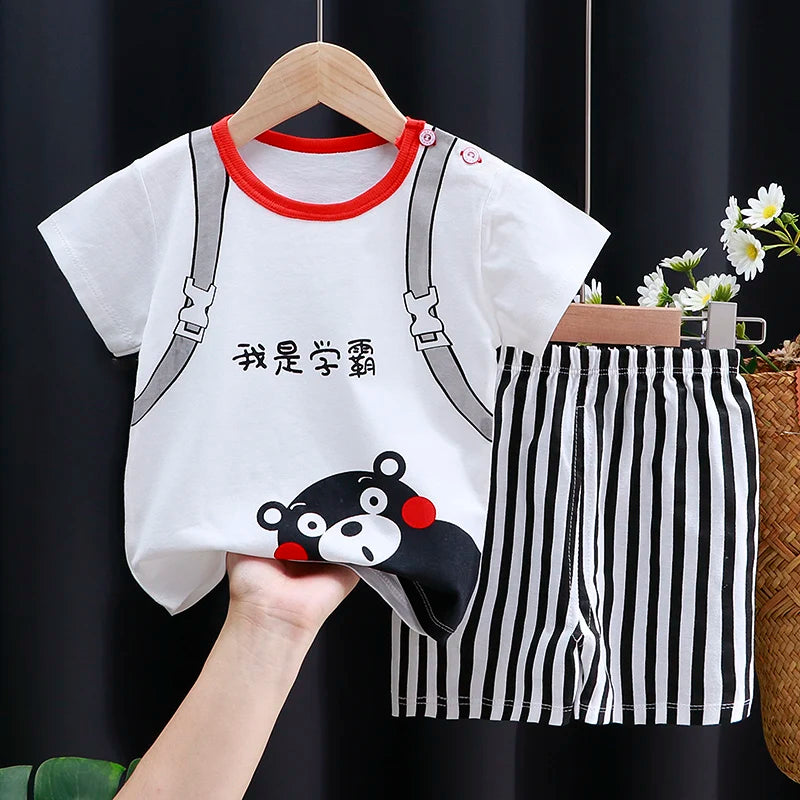 Kids Clothes Set Baby Boy/Girl T-Shirt + Shorts Summer Clothing Cotton Cartoon Casual Boys Tracksuit Children Baby Clothes Set - Color Set12