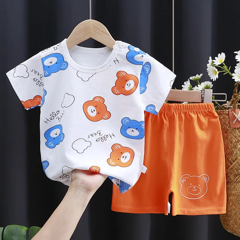 Kids Clothes Set Baby Boy/Girl T-Shirt + Shorts Summer Clothing Cotton Cartoon Casual Boys Tracksuit Children Baby Clothes Set - Color Set18