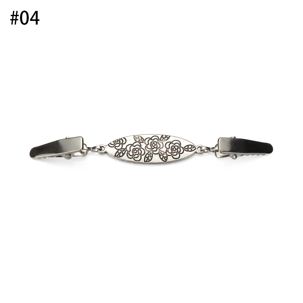 Women Carved Flower Cardigan Sweater Blouse Shawl Clips Shirt Collar Shawl Brooch Retro Duck Clip Clasps Charm Accessories Gift - Metal color 4