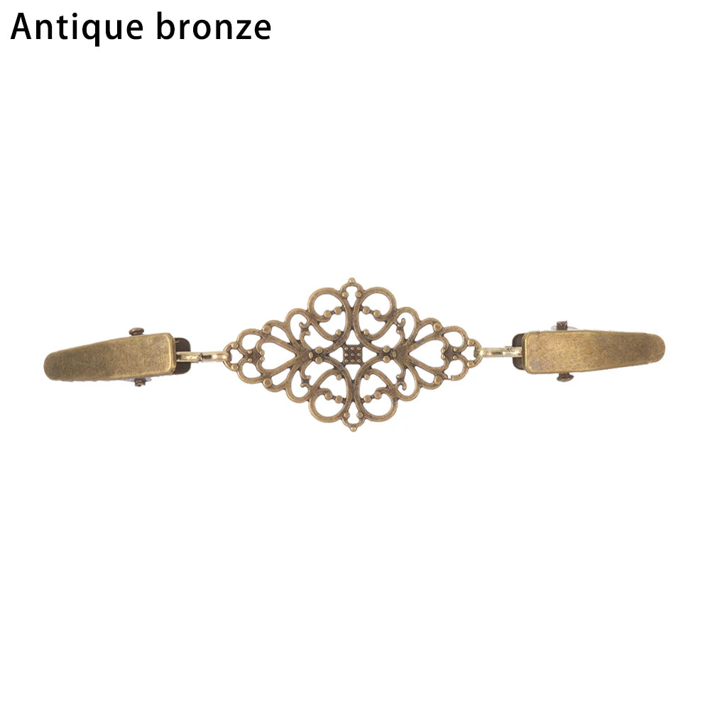 Women Carved Flower Cardigan Sweater Blouse Shawl Clips Shirt Collar Shawl Brooch Retro Duck Clip Clasps Charm Accessories Gift - Metal color antique bronze