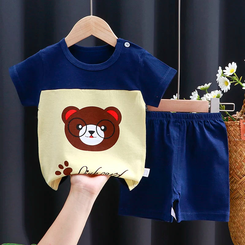 Kids Clothes Set Baby Boy/Girl T-Shirt + Shorts Summer Clothing Cotton Cartoon Casual Boys Tracksuit Children Baby Clothes Set - Color Set7