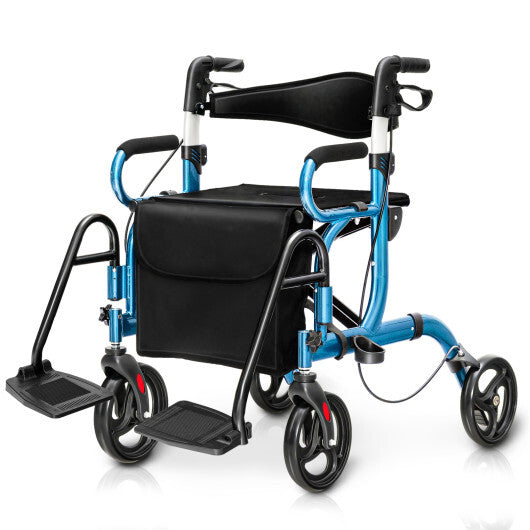 Folding Rollator Walker with 8-inch Wheels and Seat-Navy - Color: Navy