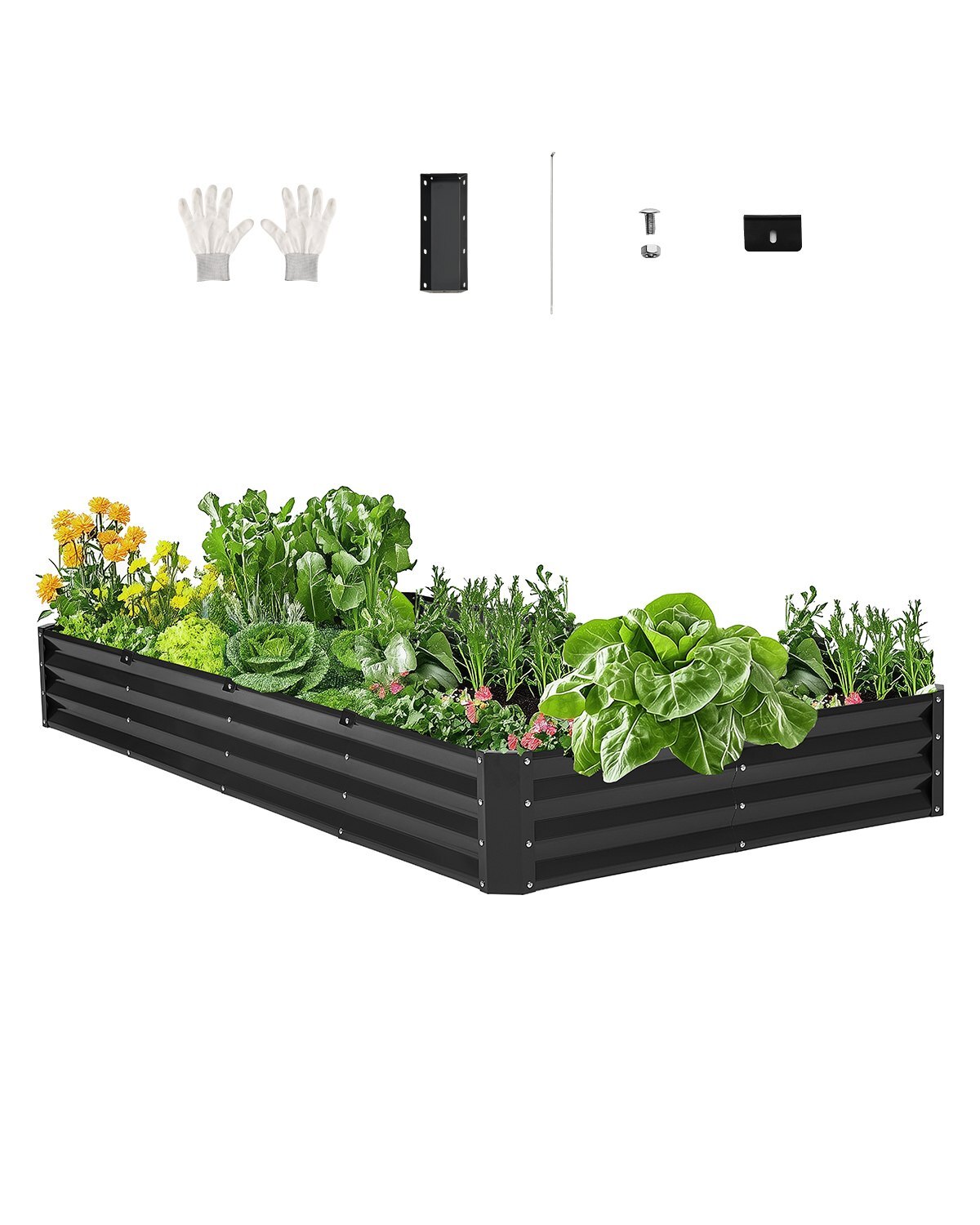 Metal Raised Garden Bed, 8 x 4 x 1 ft Outdoor Galvanized Planter Box, with Open Bottom, Large Planter Raised Bed for Gardening Vegetables, Flowers, Herbs, and Succulent Plants, Dark Gray