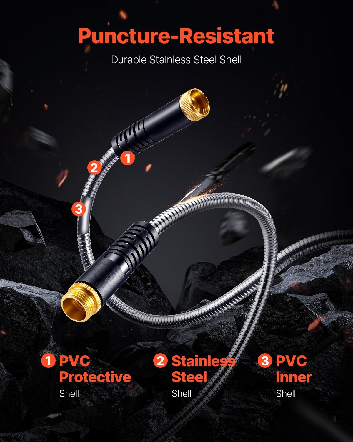 Metal Garden Hose 100 ft, Rust Proof Stainless Steel Water Hose, Heavy Duty Backyard Hose with 10 Function Nozzle, No-Kink & Flexible Water Pipe, Lightweight Metal Hose for Yard, Outdoor