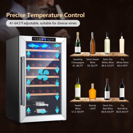 20 Inch Wine Refrigerator for 33 Bottles and Tempered Glass Door-Silver - Color: Silver