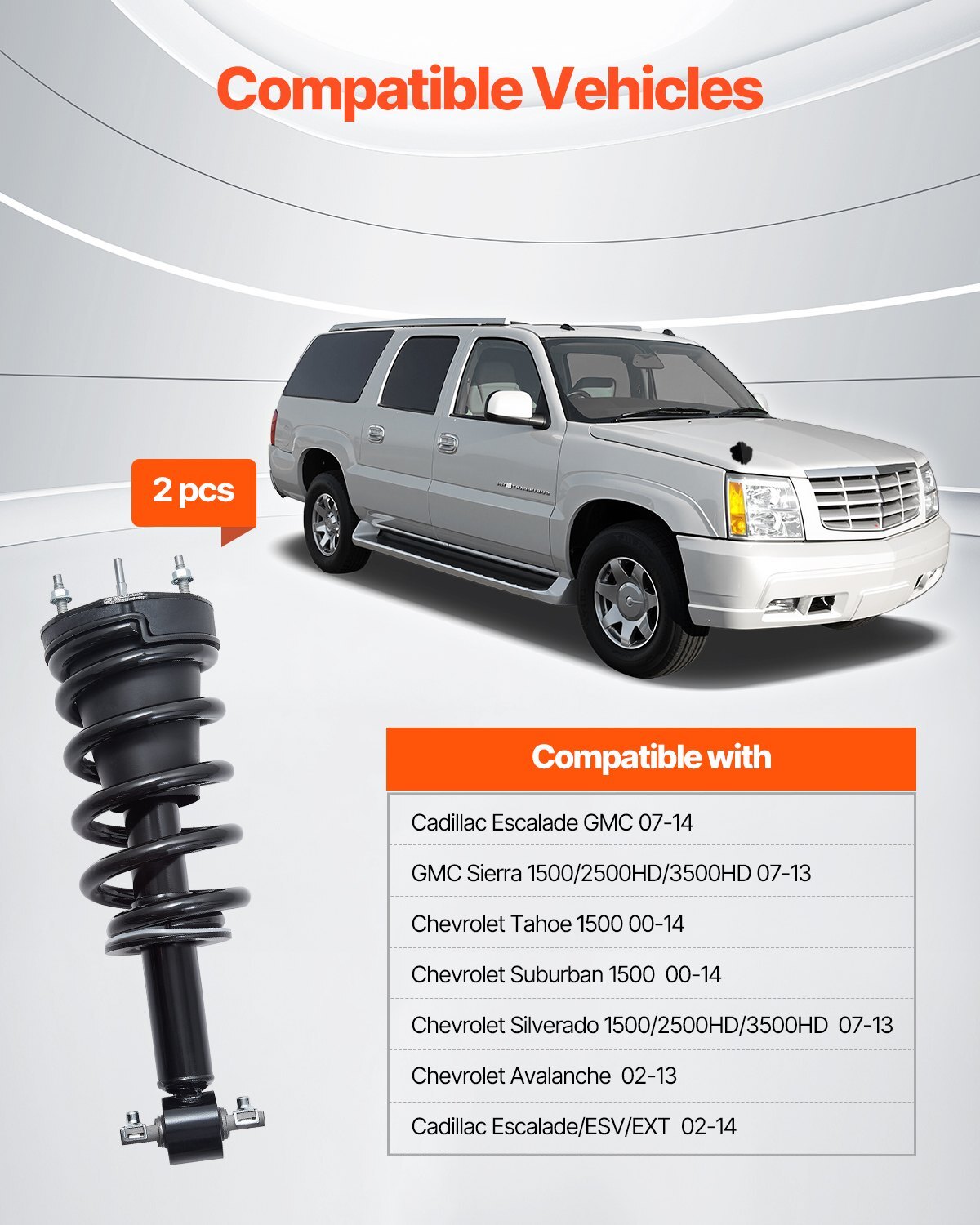 Front Air Shock Absorber Strut, 2 PCS, Compatible with Cadillac Escalade/ESV/EXT, GMC Sierra, Chevrolet Avalanche/Silverado/Suburban/Tahoe, Replacement for 19300066 22853793 19368455 19368456