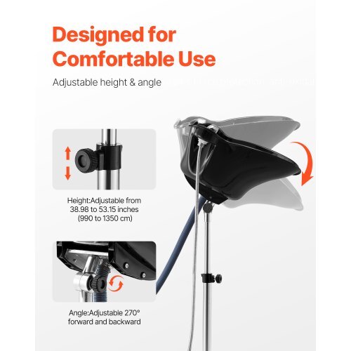 Portable Shampoo Bowl, Deep Shampoo Sink with Adjustable Height & Angle, Includes Drain Hose, Shower Head, Lightweight Hair Wash Basin for Barber Salon Spa Center & Home Use, Black