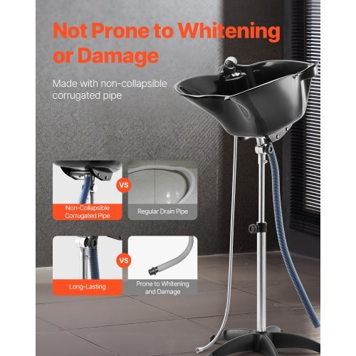 Portable Shampoo Bowl, Deep Shampoo Sink with Adjustable Height & Angle, Includes Drain Hose, Shower Head, Lightweight Hair Wash Basin for Barber Salon Spa Center & Home Use, Black