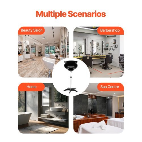 Portable Shampoo Bowl, Deep Shampoo Sink with Adjustable Height & Angle, Includes Drain Hose, Shower Head, Lightweight Hair Wash Basin for Barber Salon Spa Center & Home Use, Black