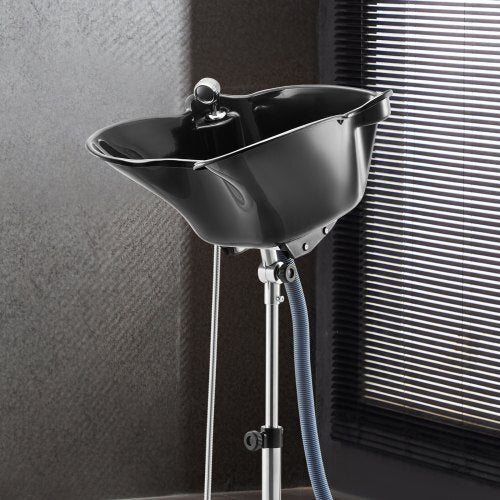 Portable Shampoo Bowl, Deep Shampoo Sink with Adjustable Height & Angle, Includes Drain Hose, Shower Head, Lightweight Hair Wash Basin for Barber Salon Spa Center & Home Use, Black