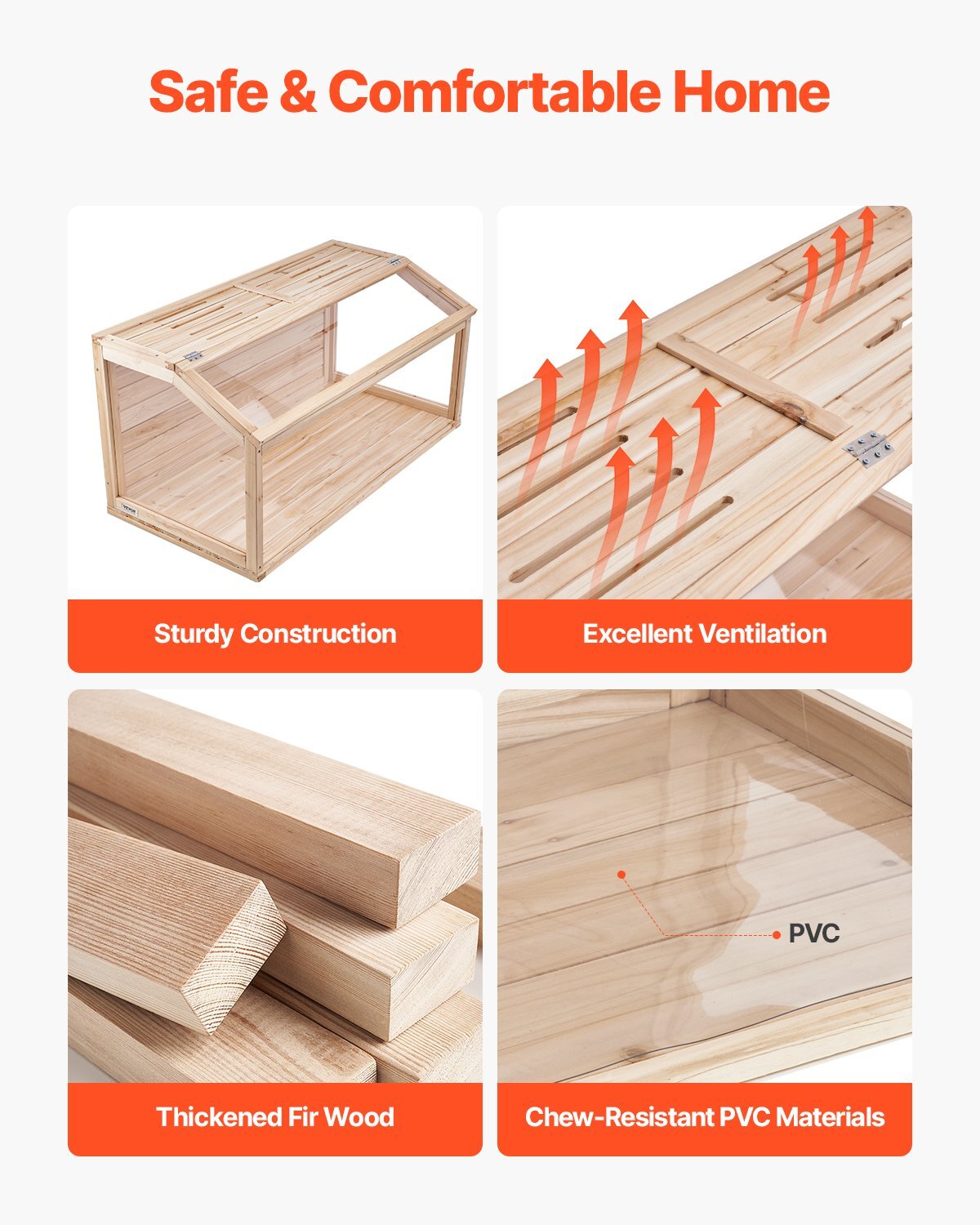 Wooden Hamster Cage, 270 Viewing Hamster Habitat, 32 x 16 x 16 in, Dwarf Hamster Cages with Openable Top, Ventilated Small Animal Cage, Pet Mouse Cage for Gerbils, Rats, Guinea Pigs, Mice