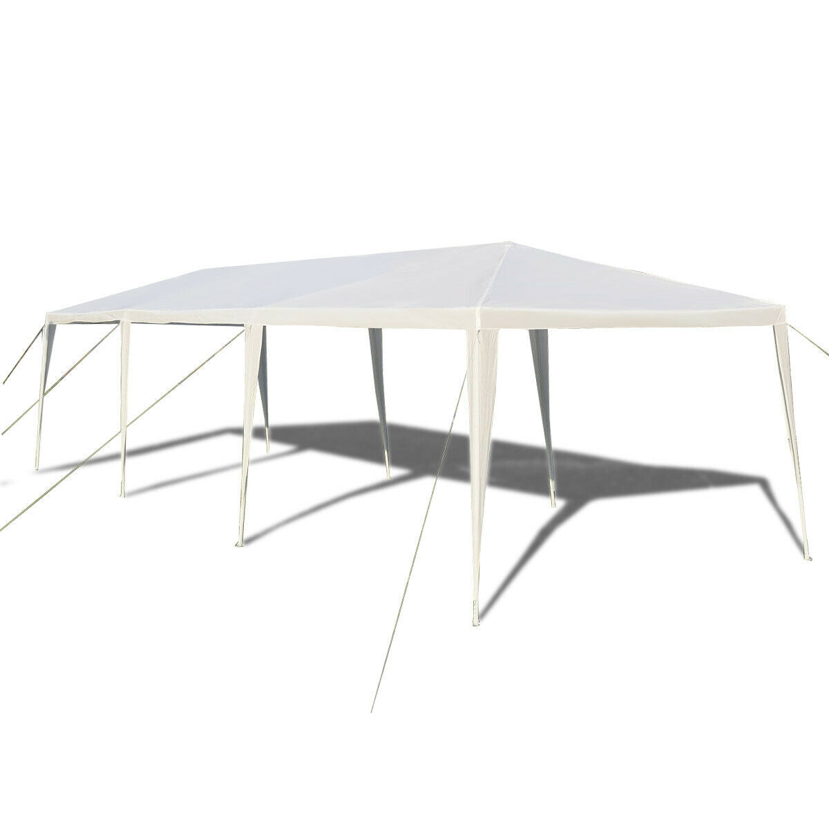 10 x 30 Feet Gazebo Canopy Tent with Connection Stakes and Wind Ropes - Color: White