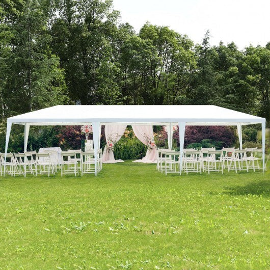 10 x 30 Feet Gazebo Canopy Tent with Connection Stakes and Wind Ropes - Color: White