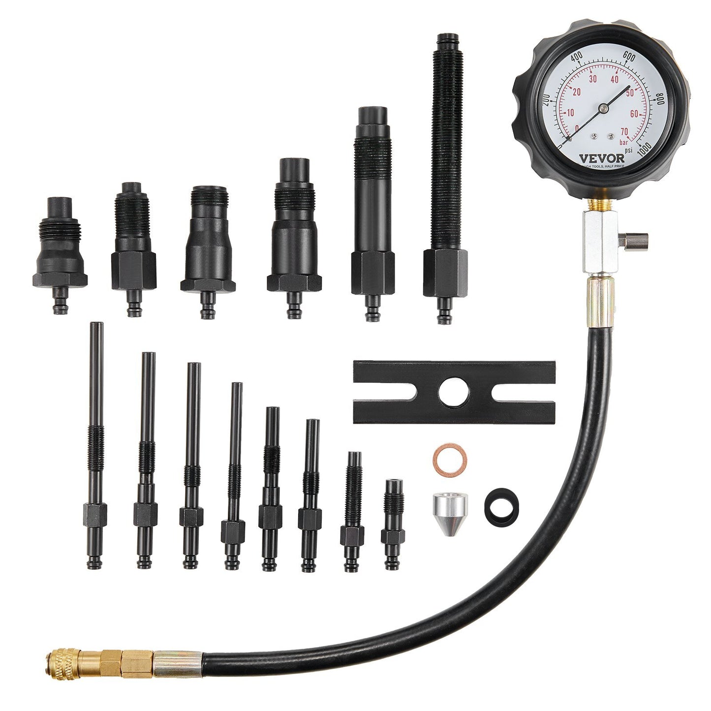 Diesel Engine Compression Tester, 18 pcs Cylinder Pressure Test Tool Kit, with 0-1000 psi Gauge and Adapters, Diesel Injector Tester Check Cylinders in Diesel Trucks, Tractors, Equipment