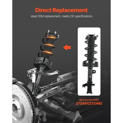 Front Shock Absorber Strut Assembly, 2Pcs Shock and Strut Assembly with Coil Spring, Compatible with 2007-2014 Honda CR-V, Automotive Replacement Struts, OE 272491/272492