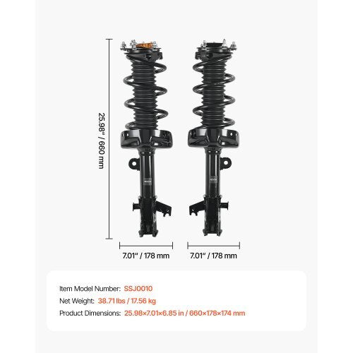 Front Shock Absorber Strut Assembly, 2Pcs Shock and Strut Assembly with Coil Spring, Compatible with 2007-2014 Honda CR-V, Automotive Replacement Struts, OE 272491/272492