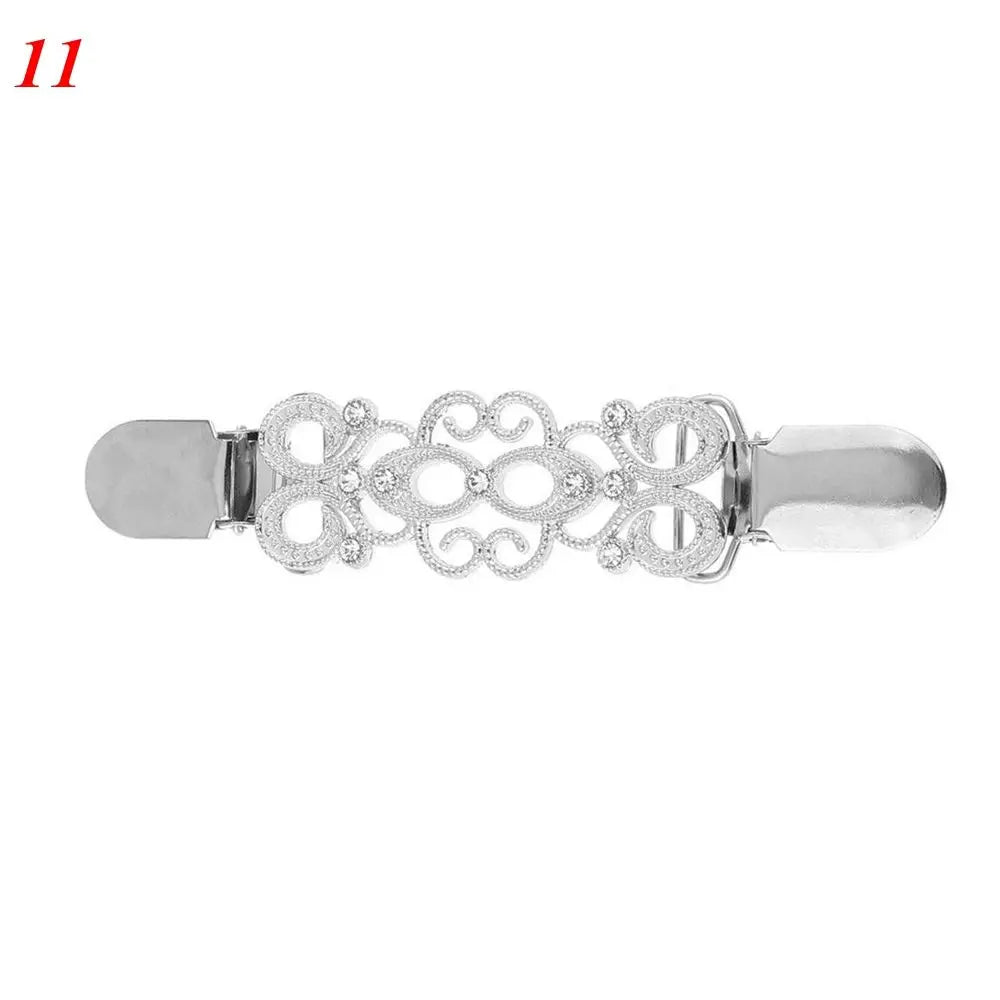 Women Carved Flower Cardigan Sweater Blouse Shawl Clips Shirt Collar Shawl Brooch Retro Duck Clip Clasps Charm Accessories Gift - Metal color NO.11