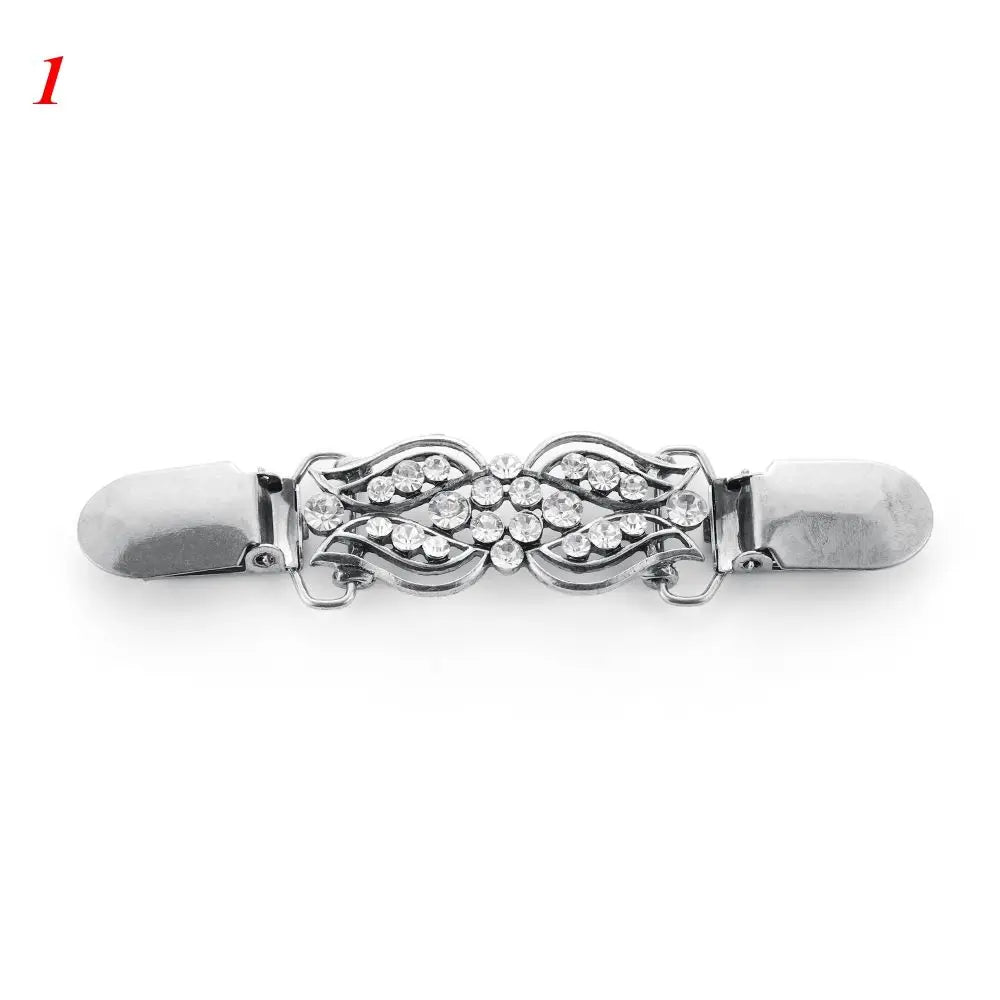 Women Carved Flower Cardigan Sweater Blouse Shawl Clips Shirt Collar Shawl Brooch Retro Duck Clip Clasps Charm Accessories Gift - Metal color NO.1