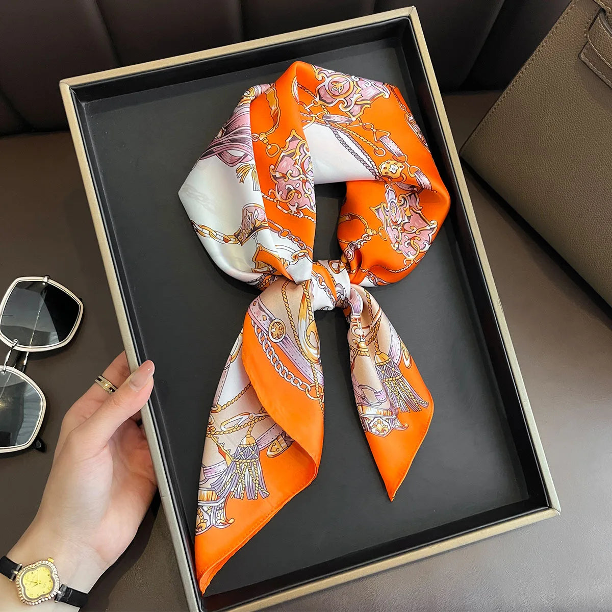 2025 New Fashion 70X70cmPrinted Women's Scarf Pashmina Silk Scarf Square Shawl Decorative Headband Neck Luxury Design Bandana - Color JNC893-01