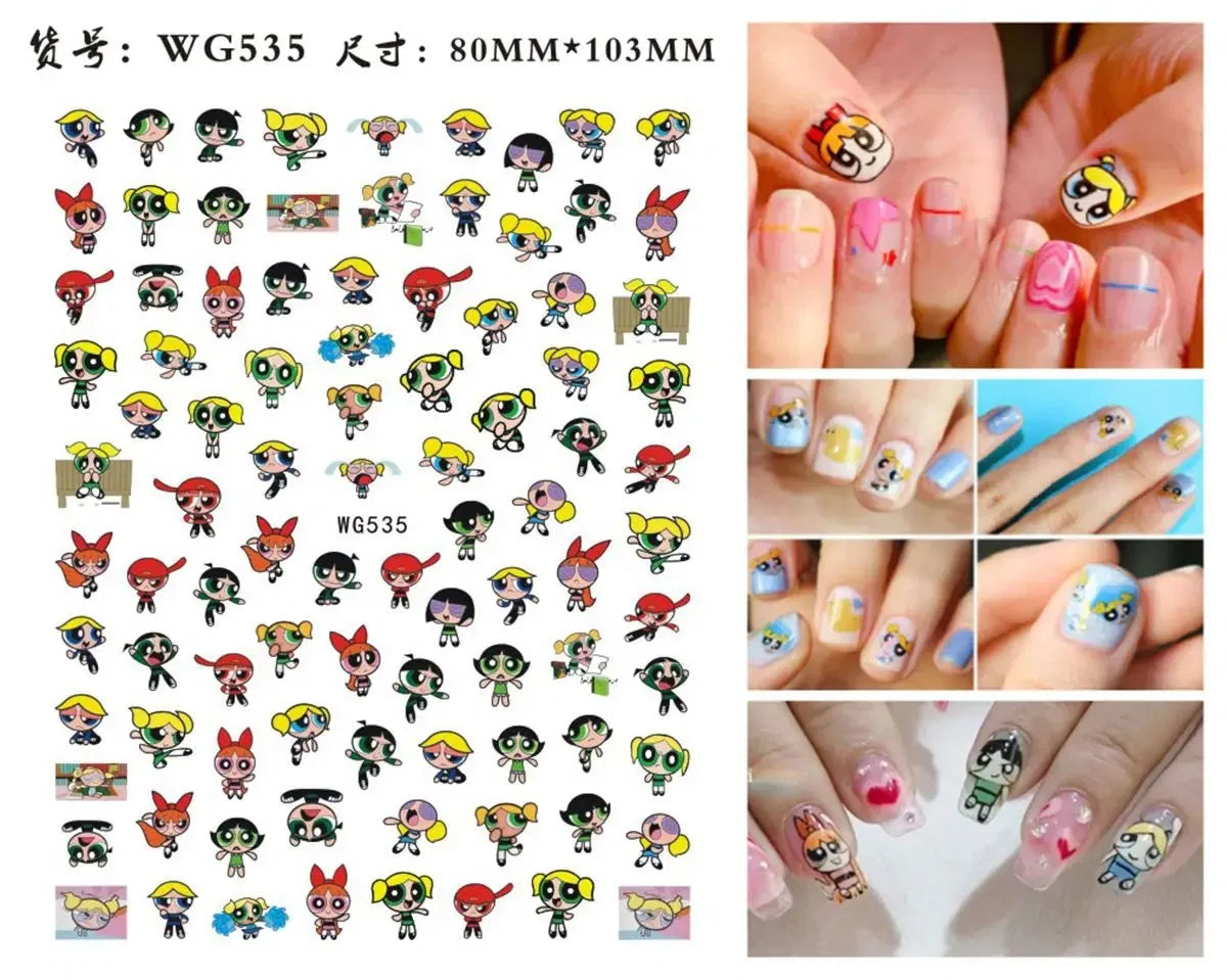 Color: Green - 1PCS Big Eyes Girl 3D Adhesive Nail Art Sticker Pikachu Lilo and Stitch Cartoon Nail Sticker Nail Decal Nail Art Decoration