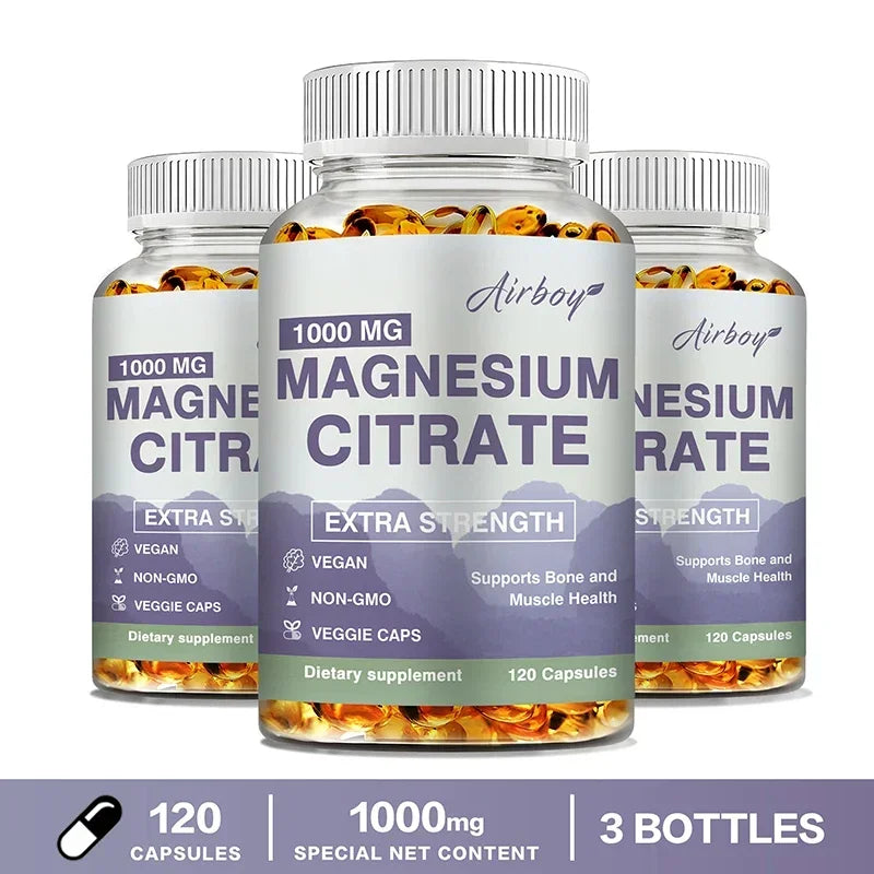 Magnesium Citrate - Supplement for Stress, Relaxation, Bone, Sleep, Heart Health, Nerve, Muscle & Metabolism - Package 120 Capsule-3bottles