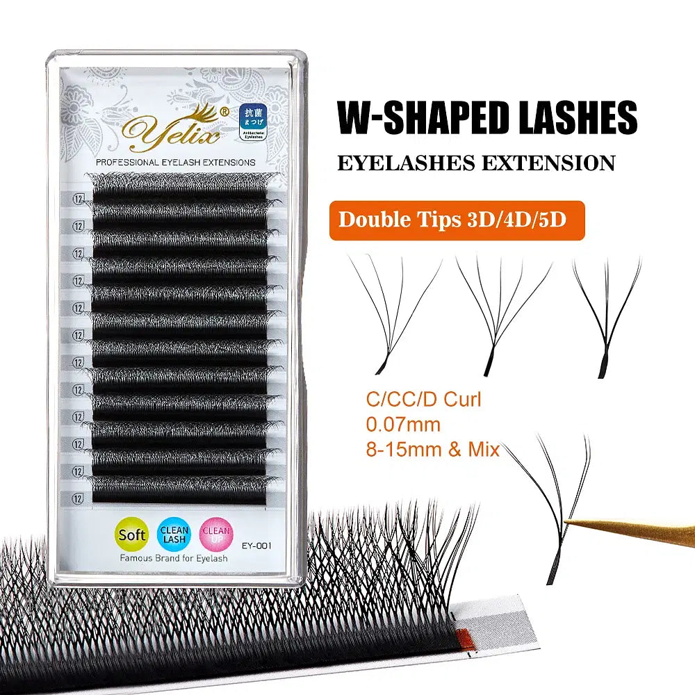 Color: Brushed Chrome, Curl: CC, Thickness: 0.07mm, Length: MIX - Yelix Cilios 5D W Shape Eyelash Extensions 4D/6D Premade Volume Fans Natural Soft Automatic Flowering Lash Makeup Supplies