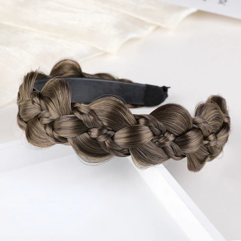 1pc Wig Twist Headbands for Women Wide Fishbone Braids Hairbands Handmade Retro Head Hoop Styling Headwear Accessories - Color Light Brown B