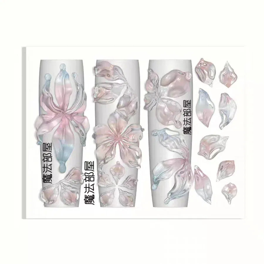 Color: mauve - 1pc Marine Jellyfish  Lace Ice Flowers 3D Acrylic Nail Mold Nail Art  Silicone Stamping Plates  Nail Accessories