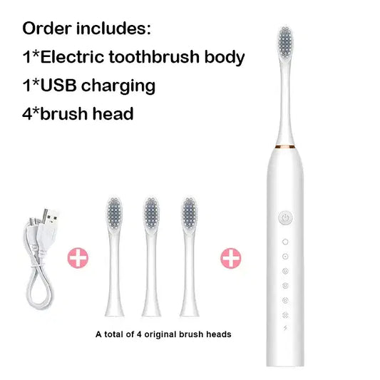 Color: Brown - Toothink Electric Toothbrush Smart Timing Tooth Brush Rechargeable Teeth Clean Whitening Sonic Toothbrush With Replacement Head