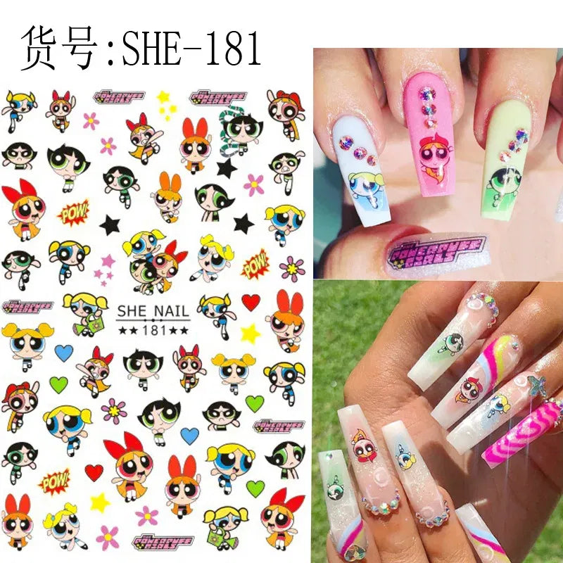Color: Green - 1PCS Big Eyes Girl 3D Adhesive Nail Art Sticker Pikachu Lilo and Stitch Cartoon Nail Sticker Nail Decal Nail Art Decoration