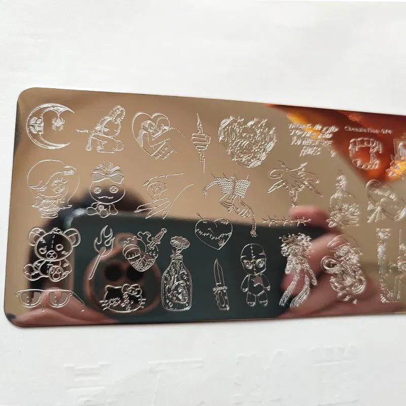 Color: Brown - Cute Cartoon Animal Nail Stamping Plates Cartoon Cat Mermaid Girl Gragon Brand Image Stainless Steel Stencil Nail Art Template