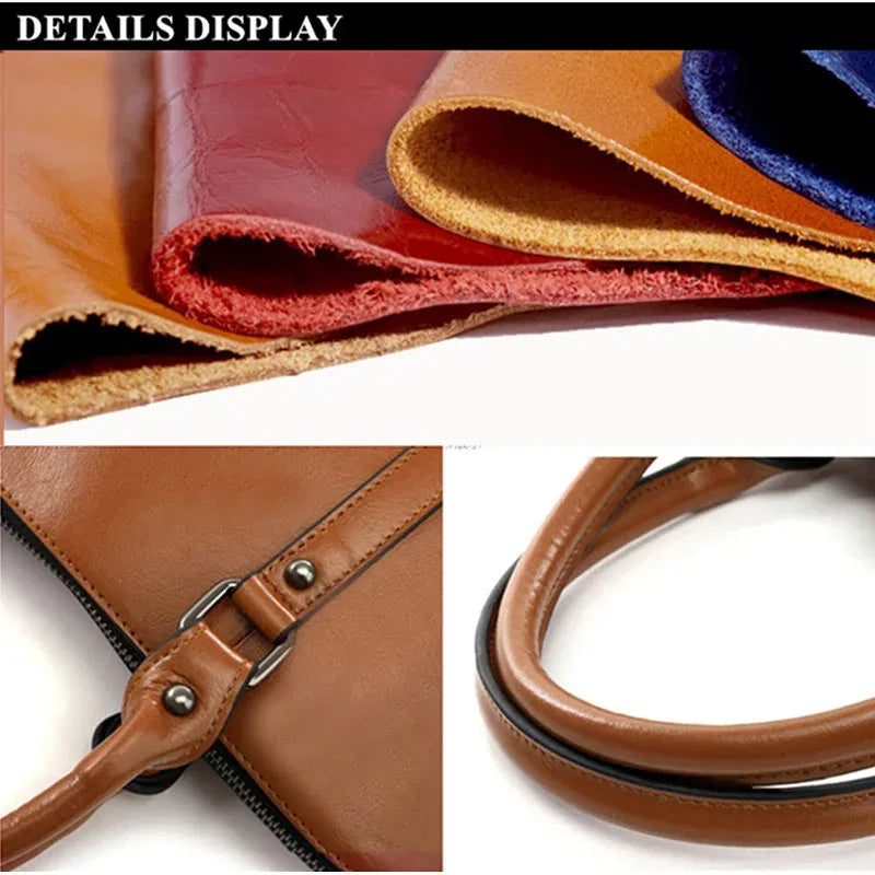 Color: Red - Oyixinger New 100% Genuine Leather Briefcase For Woman 14 inch Laptop Bag Women's Handbags Office Ladies Shoulder Messenger Bags
