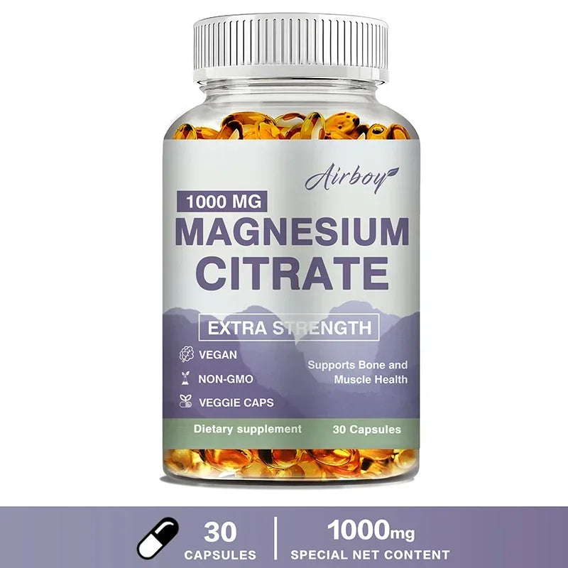 Magnesium Citrate - Supplement for Stress, Relaxation, Bone, Sleep, Heart Health, Nerve, Muscle & Metabolism - Package 30 Capsules