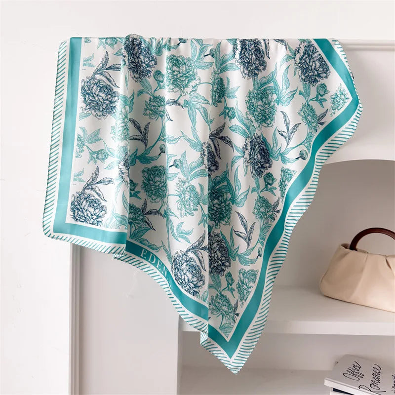 Neckerchief Female Luxury Square Scarf for Women Silk Feeling Shawl Satin Hijab Fashion Wraps Hair Bands Ribbon Headband Bandann - Color FJ-13