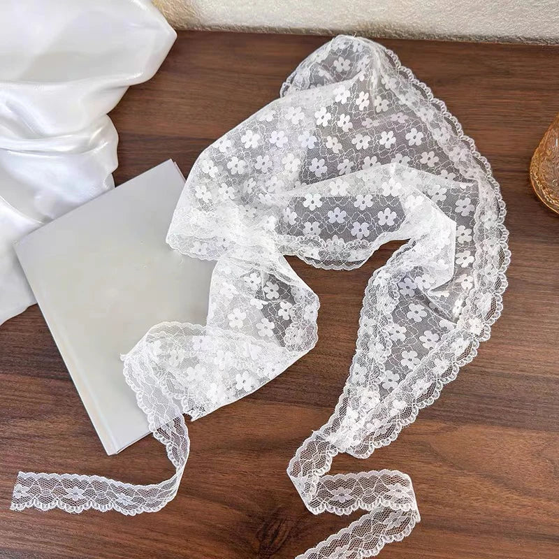 White Woven Floral Lace Hair Scarf Wraps Women Retro Triangle Headscarf Hat Travel Photo Headband Hair Accessories - Color G