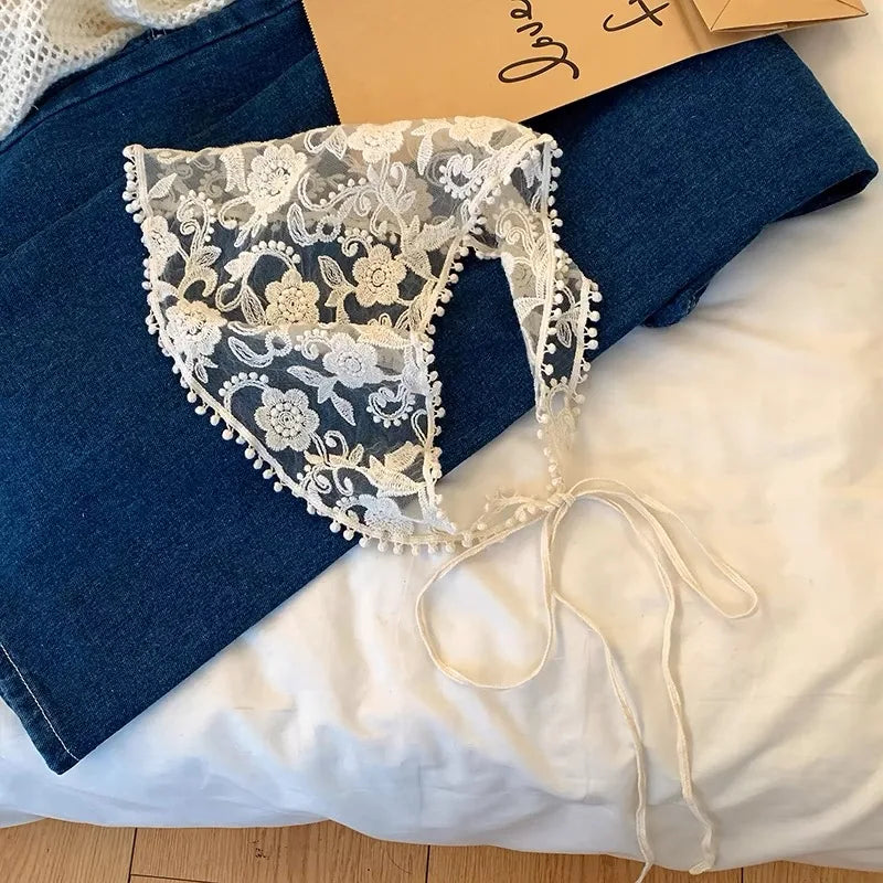 White Woven Floral Lace Hair Scarf Wraps Women Retro Triangle Headscarf Hat Travel Photo Headband Hair Accessories - Color E