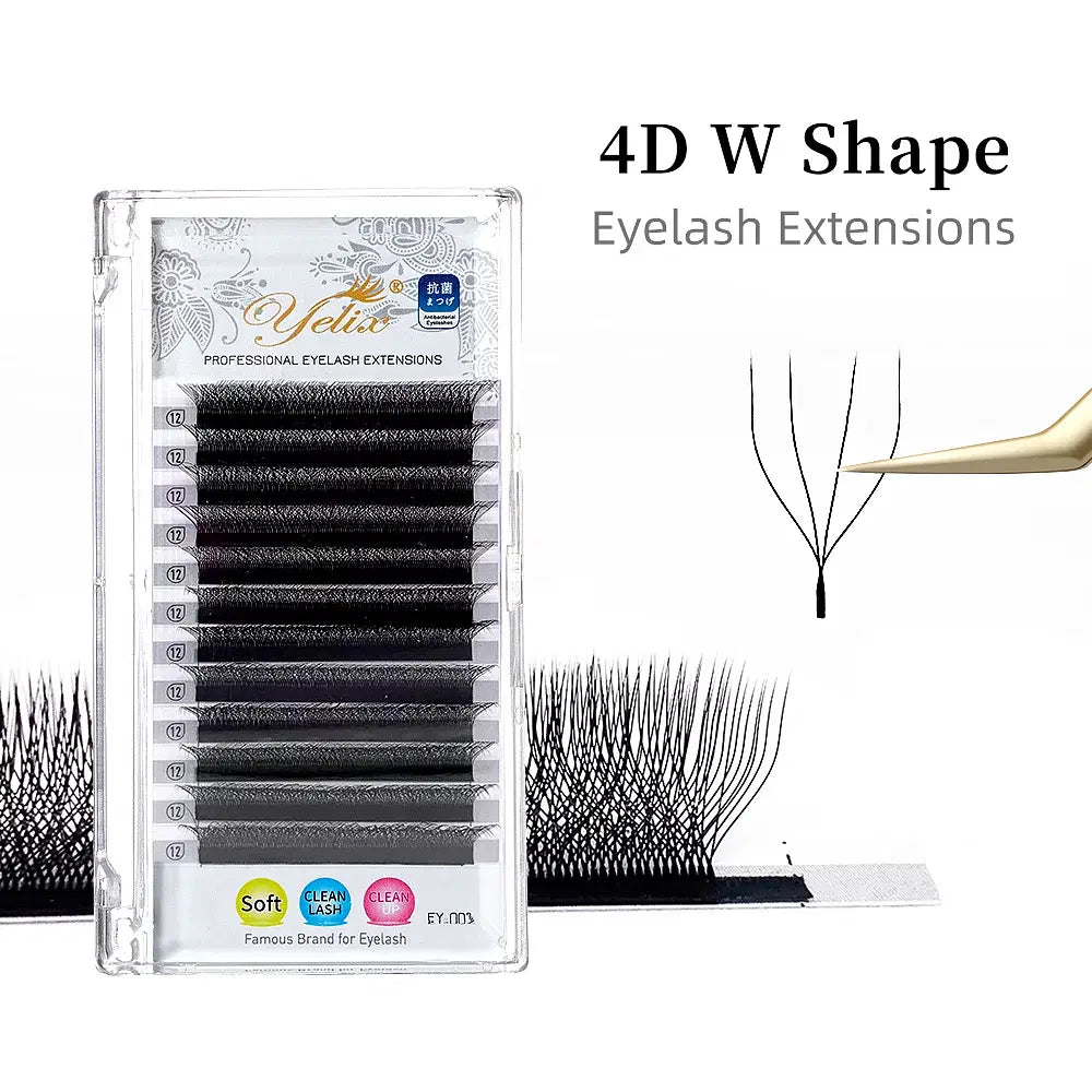 Color: Brushed Chrome, Curl: CC, Thickness: 0.07mm, Length: MIX - Yelix Cilios 5D W Shape Eyelash Extensions 4D/6D Premade Volume Fans Natural Soft Automatic Flowering Lash Makeup Supplies