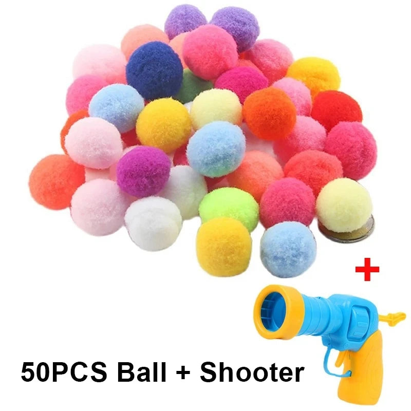 Cat Toys Interactive Launch Training Toy For Pet Kitten Creative Mini Shooting Gun Games Stretch Plush Ball Toys Pet Supplies - Color 50 Balls 1 Shooter